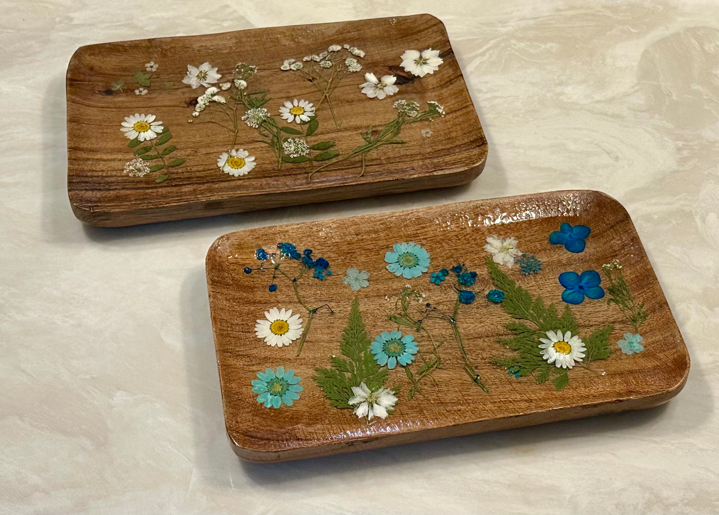 Wood Jewelry Tray with flowers- Rectangle