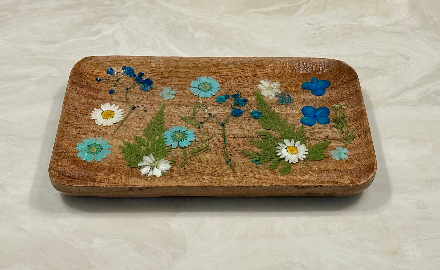 Wood Jewelry Tray with flowers- Rectangle