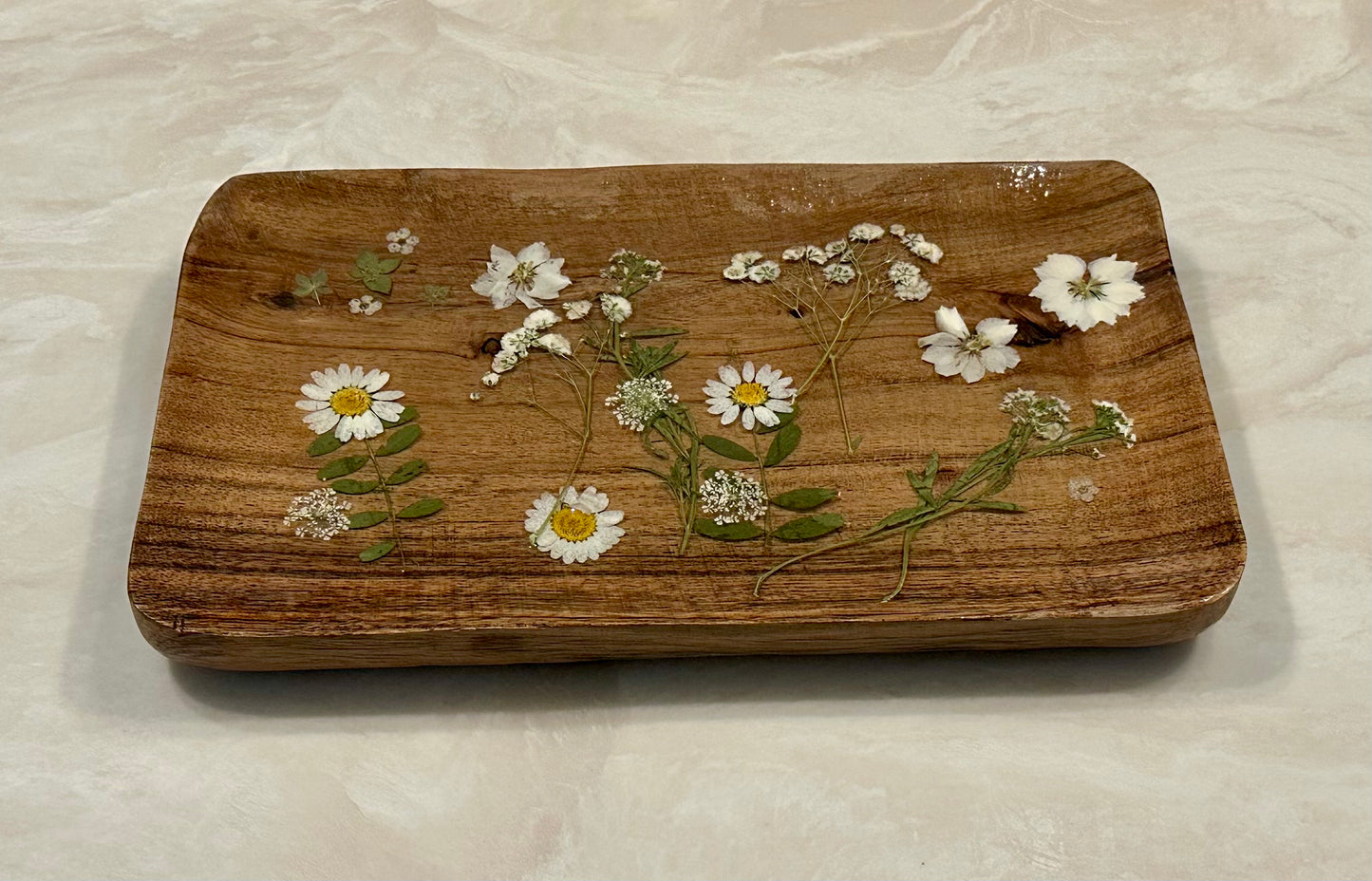 Wood Jewelry Tray with flowers- Rectangle