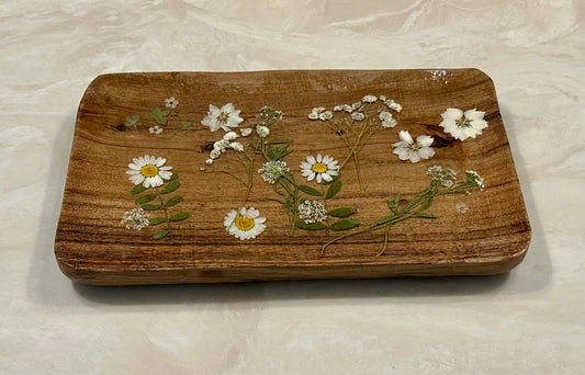 Wood Jewelry Tray with flowers- Rectangle