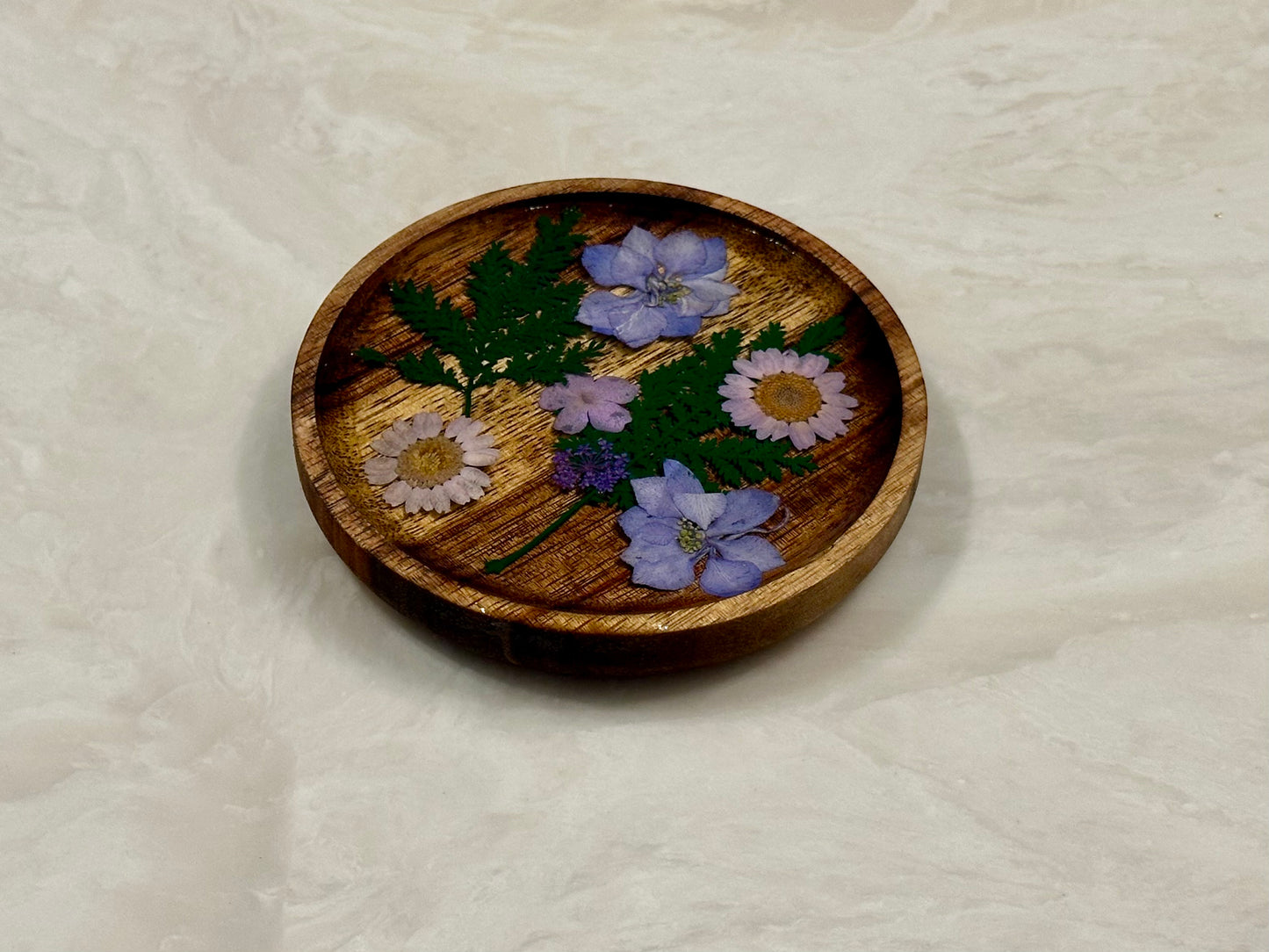 Wood Jewelry Tray with flowers- Small circle