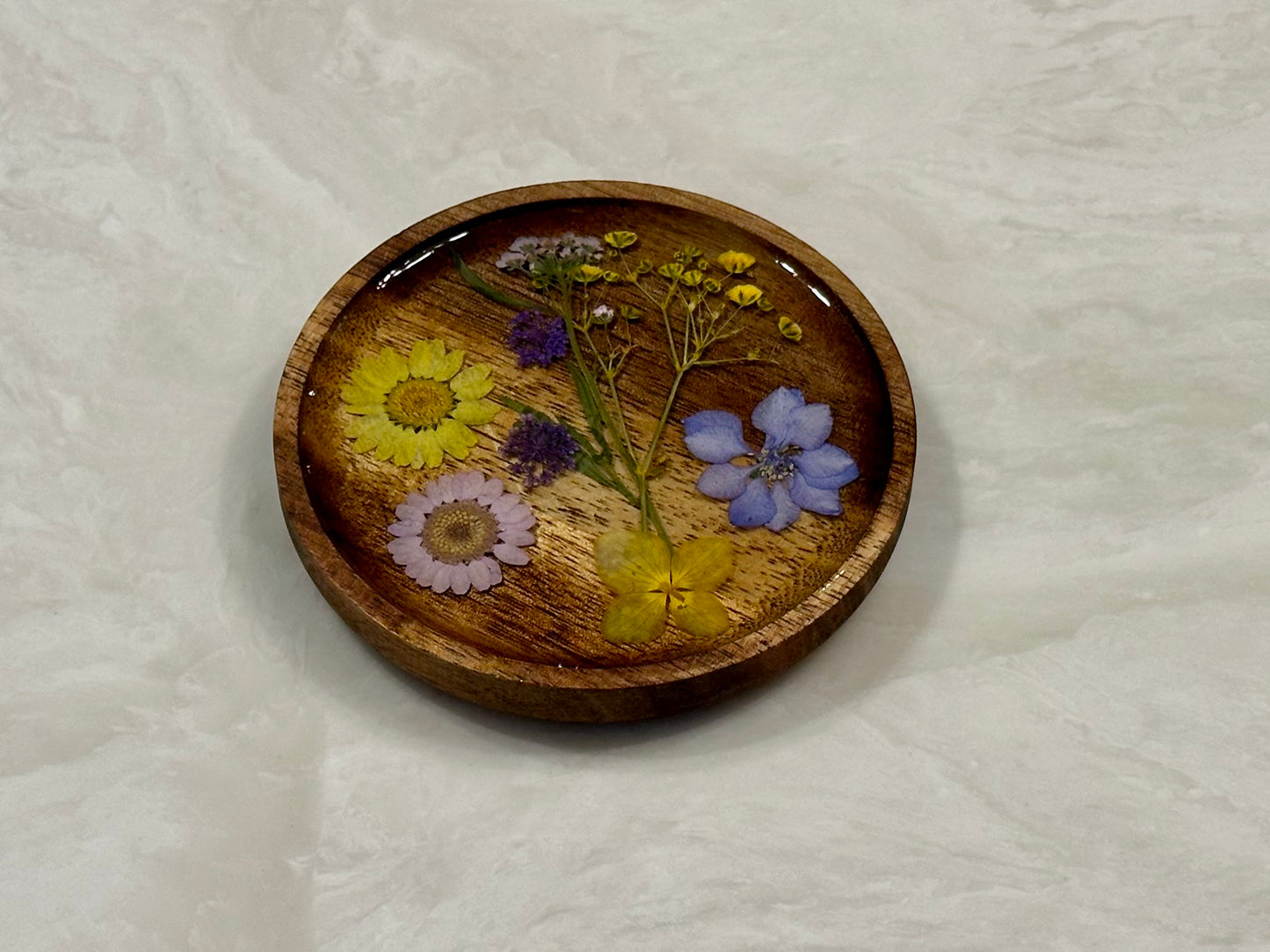 Wood Jewelry Tray with flowers- Small circle