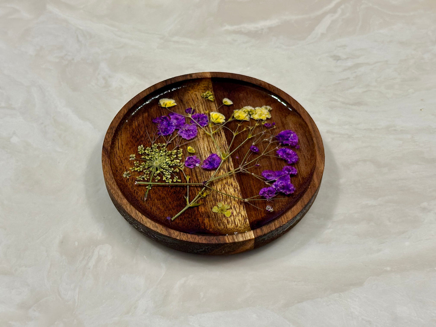 Wood Jewelry Tray with flowers- Small circle