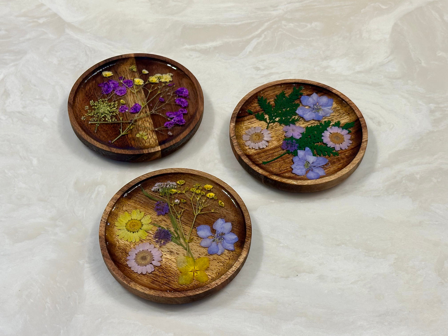 Wood Jewelry Tray with flowers- Small circle