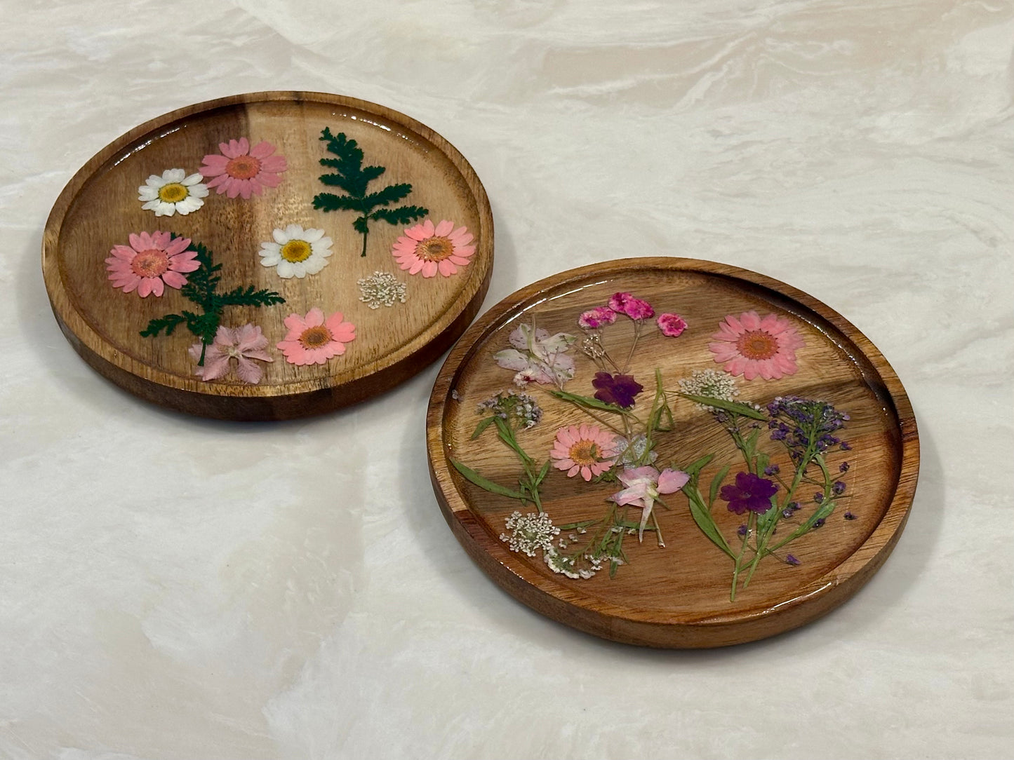 Wood Jewelry tray with flowers - Circle Medium size