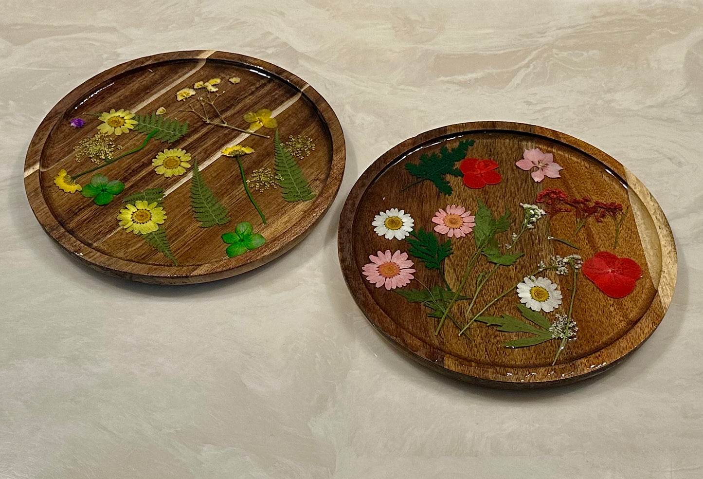 Wood Jewelry Tray with flowers- Large circle