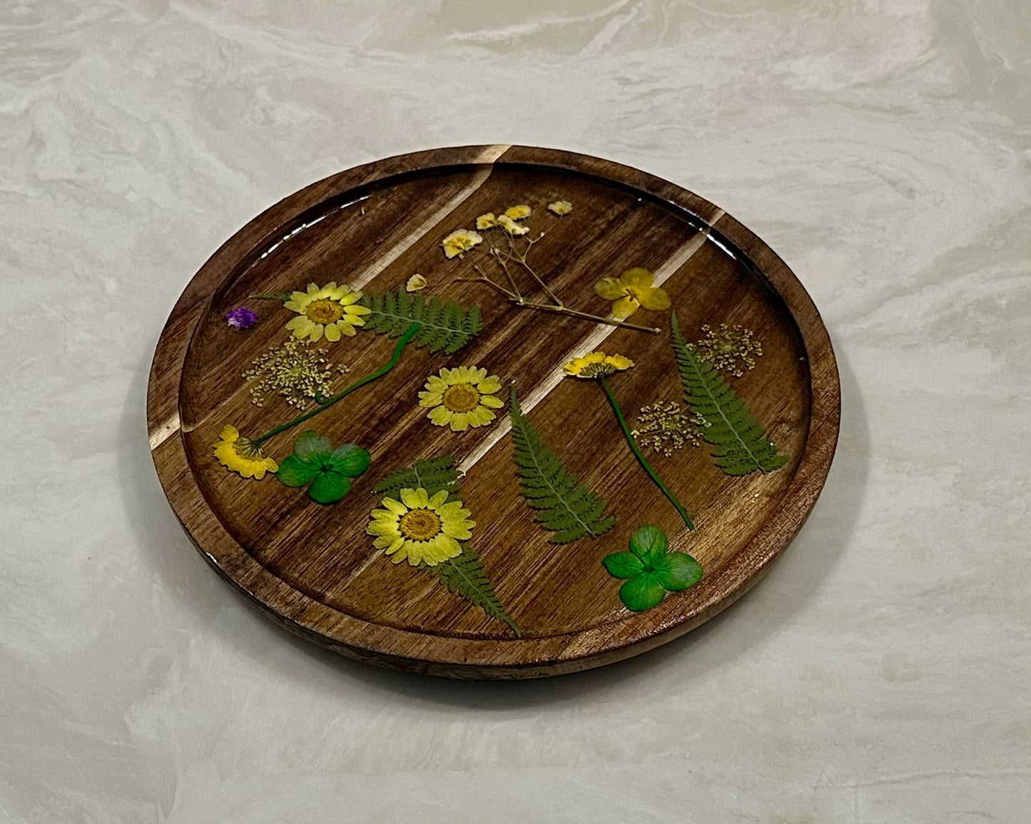 Wood Jewelry Tray with flowers- Large circle